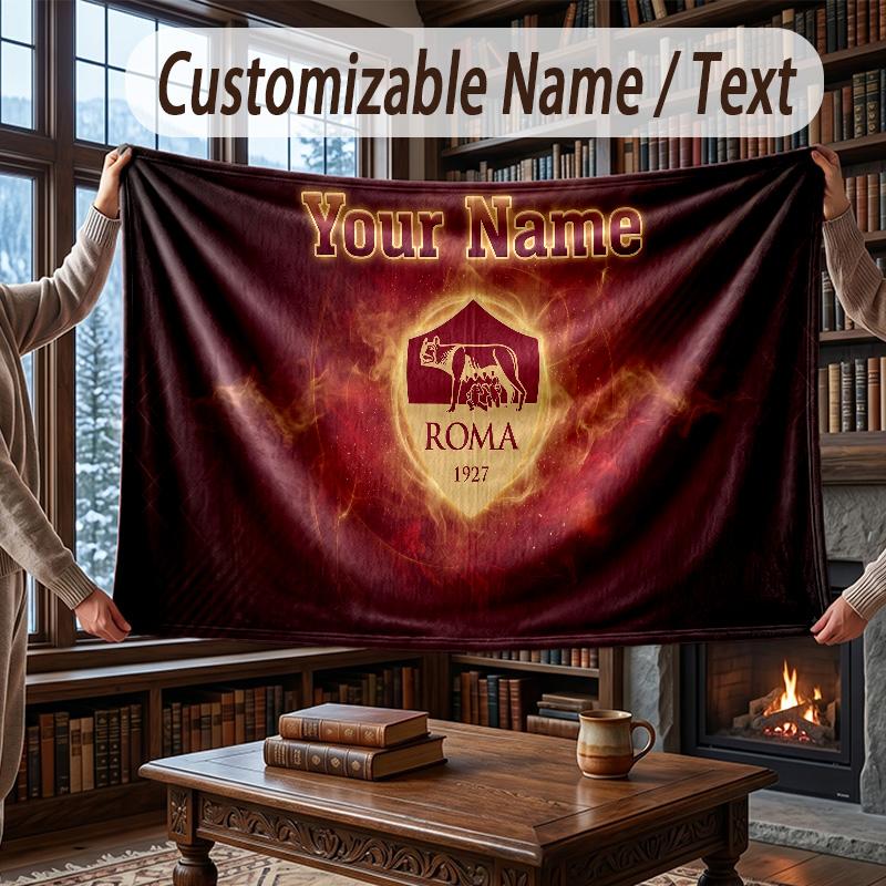Custom Name Flannel Throw Blanket AS Roma FC Pattern Warm Home Decoration