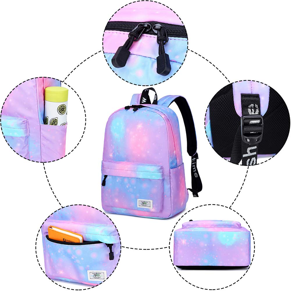 Mygreen Backpack for Elementary School Starry Sky Pattern Girls, Lightweight, Water-Repellent, (Purple)