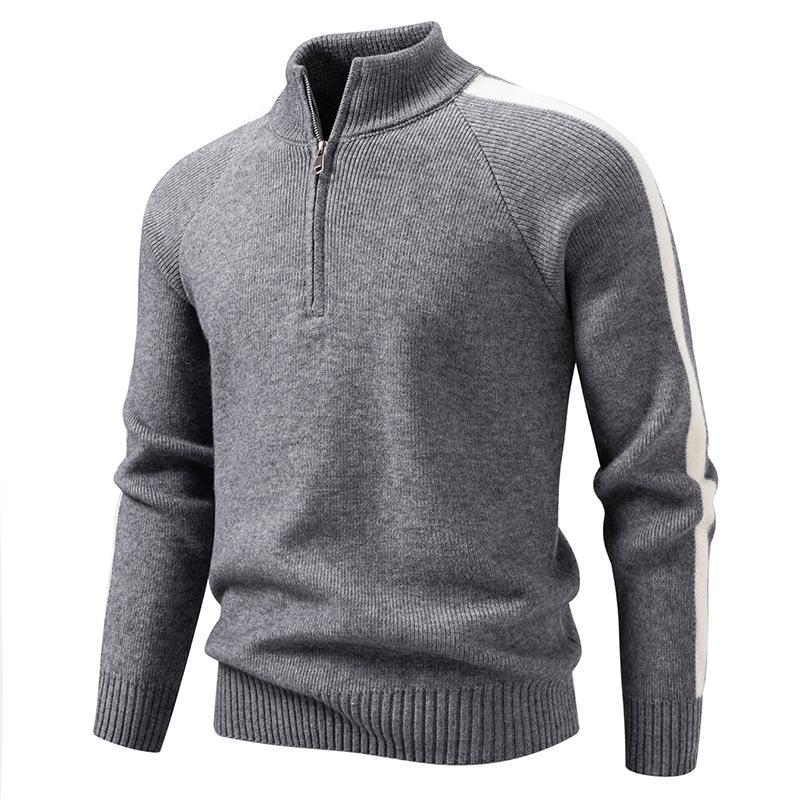 2025 Winter Men's Korean Style Half-Zip Stand Collar Knit Pullover, Plus Size Casual Base Layer