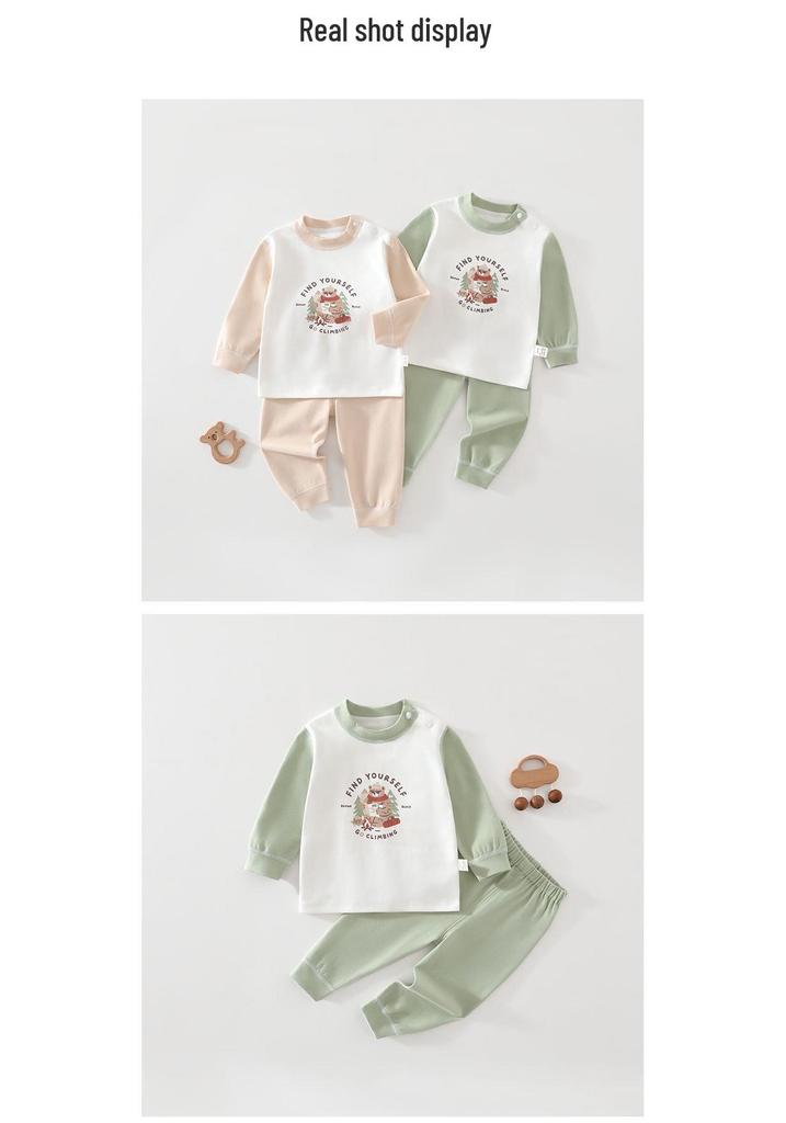 Autumn Baby Long-Sleeve Top & Pants Set: Pure Cotton Children's Pajamas with Belly Protection