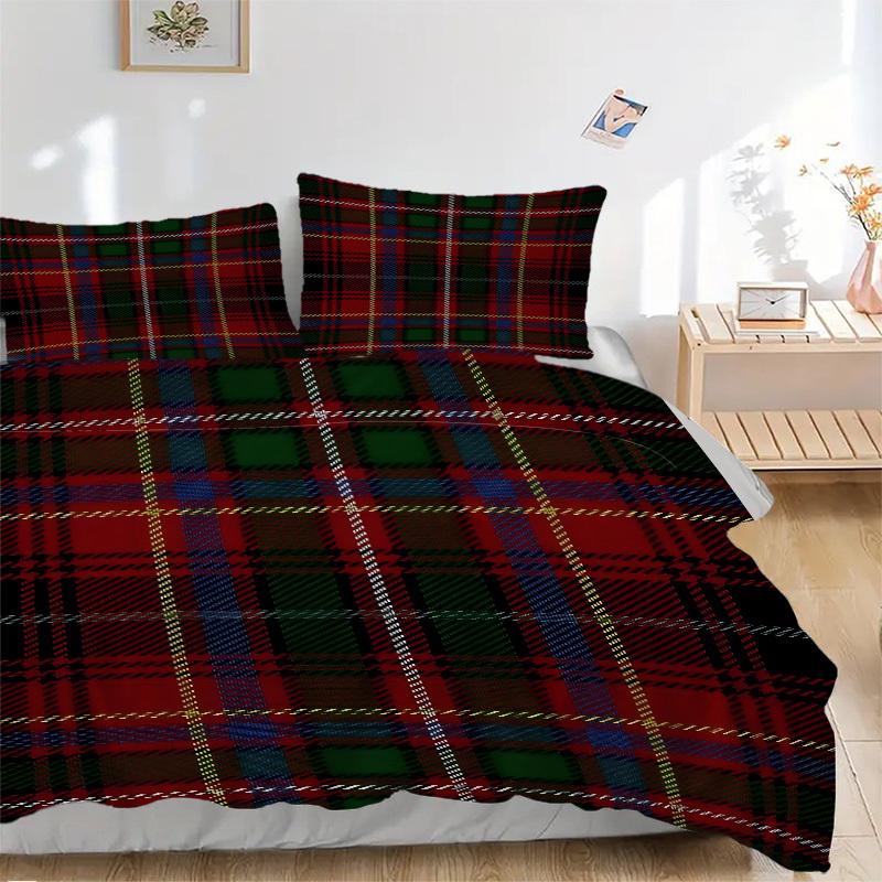 3Pcs Plaid Pattern Printed Bedding Set, Breathable And Soft, Machine Washable, Christmas Gift, Suitable for Bedroom Decoration, 15149