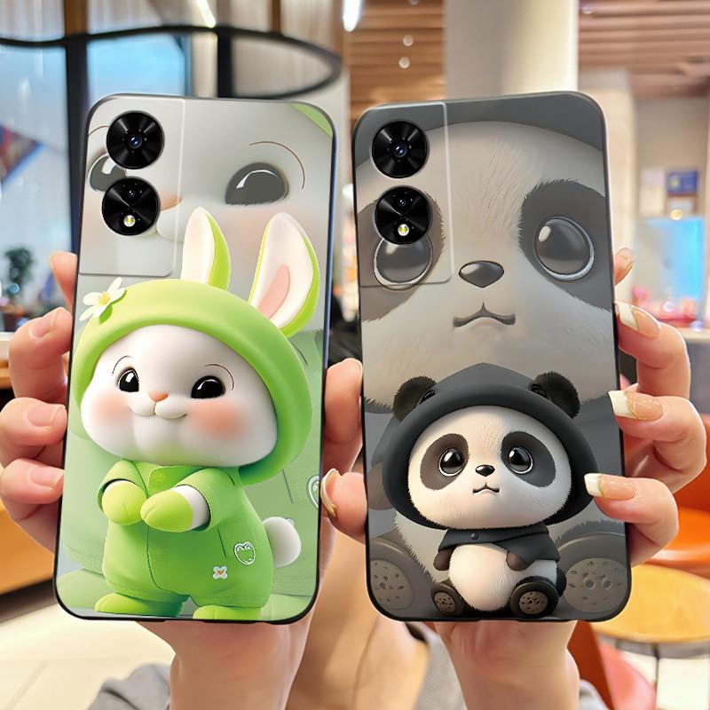 Phone Case For TCL 505 T509K T509A Bumper Black Shockproof Soft Casing Popular Lucky Cute White Furry Bear Pattern Cover