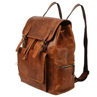 Mochila de couro de búfalo vintage feita à mão, mochila de viagem, bolsa de faculdade