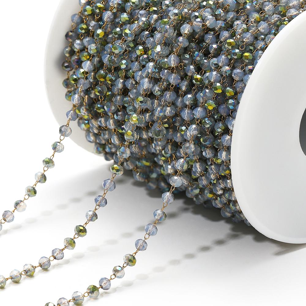 1 Meter Colorful 3mm Beads Beaded Chain Glass Crystal Beads Necklace Chain Accessories for Jewelry Making Components Crafts DIY
