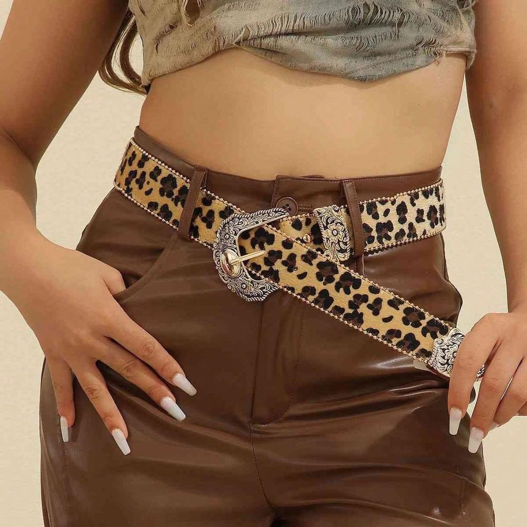 Meila Leopard Print Hollowed Out Fashionable Suede High-end Personality Versatile Millennium Spicy Girl Belt for Women