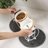 Cat Bowl Ceramic Double Bowl Cat Food Basin Tall Solid Wood Dog Bowl Rack Eating and Drinking Bowl Inclined Oblique Neck Protection Cat Food Basin