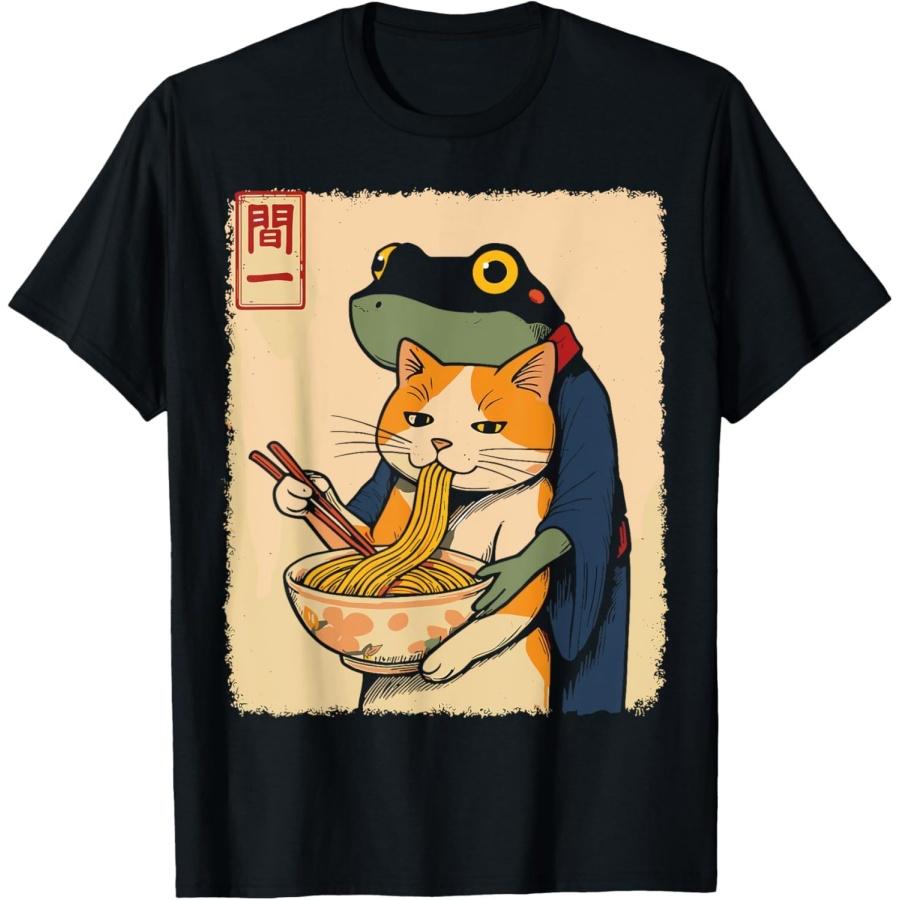 

OPWHZVLR Kawaii Japanese Cat Frog Eating Ramen Anime Foodie Gifts T-Shirt XXXXXL різнокольоровий