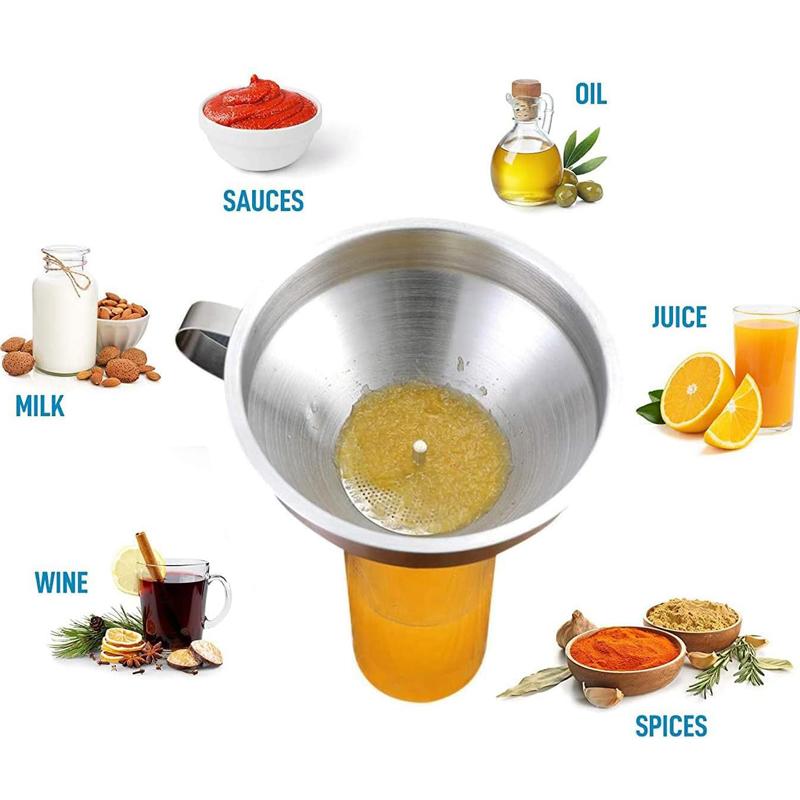 Stainless Steel Funnel Set with Handle Detachable Strainer and 200 Mesh Filter Kitchen Funnels Kit for Liquid Oils Powder Juice