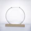 Creative Wooden Base Glass Vase, Green Ivy Plant Transparent Flowerpot, Home Decoration, Office Desktop Display Item