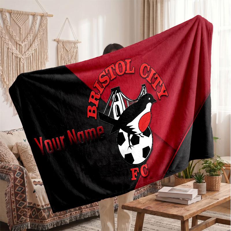 Bristol City Personalized Fleece Blanket With Football Logo, Custom Name Text Soft Warm Home Throw Blanket