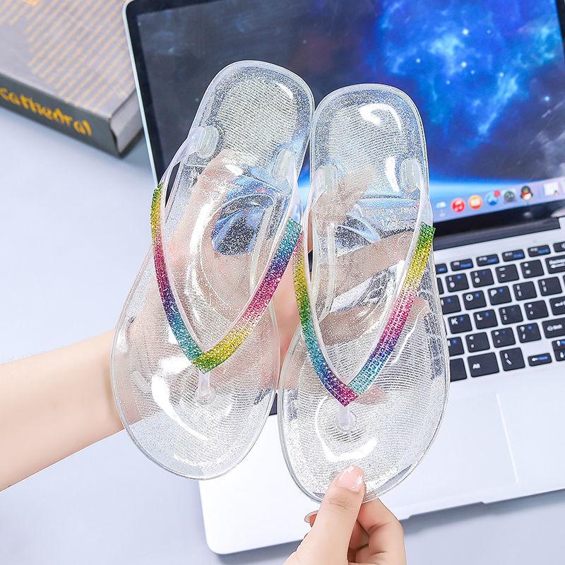 Mode Farbverlauf Flache Damen Hausschuhe Weiche Flip Flops Schuhe für Damen Kristall Hohe Qualität Sommer Pantoletten Sale 2025 Trend Auf Sandalen