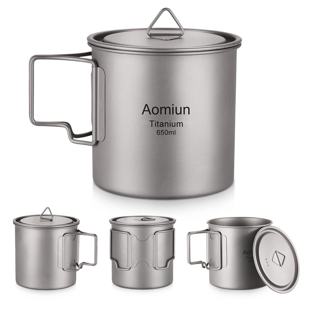 Aomiun Ultralight Titanium Cup Outdoor Portable 2PCS Cup Set 300ml 650ml Camping Picnic Water Cup