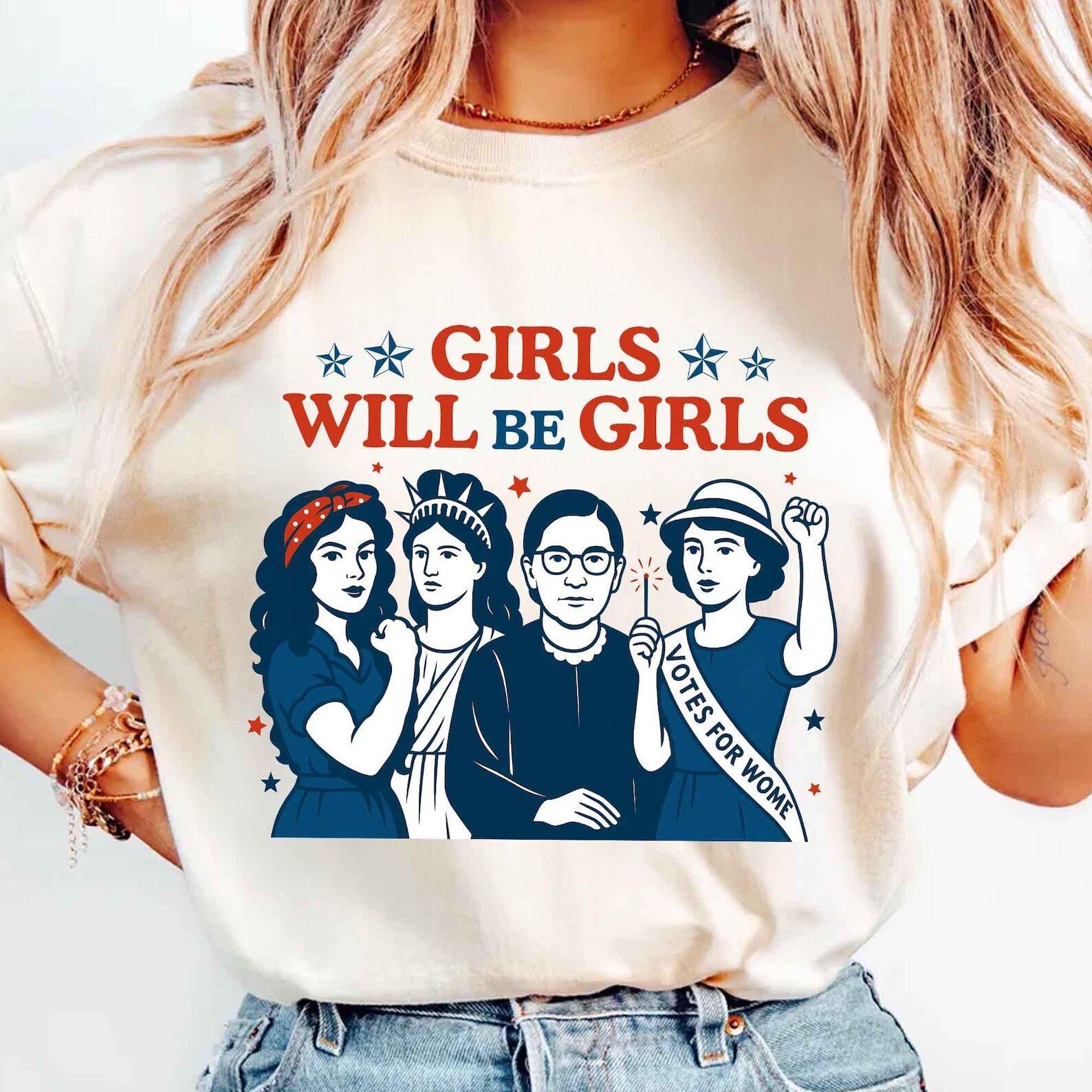 Girls Will Be Girls Shirt Patriotic Women Shirt Independence Day Tee L