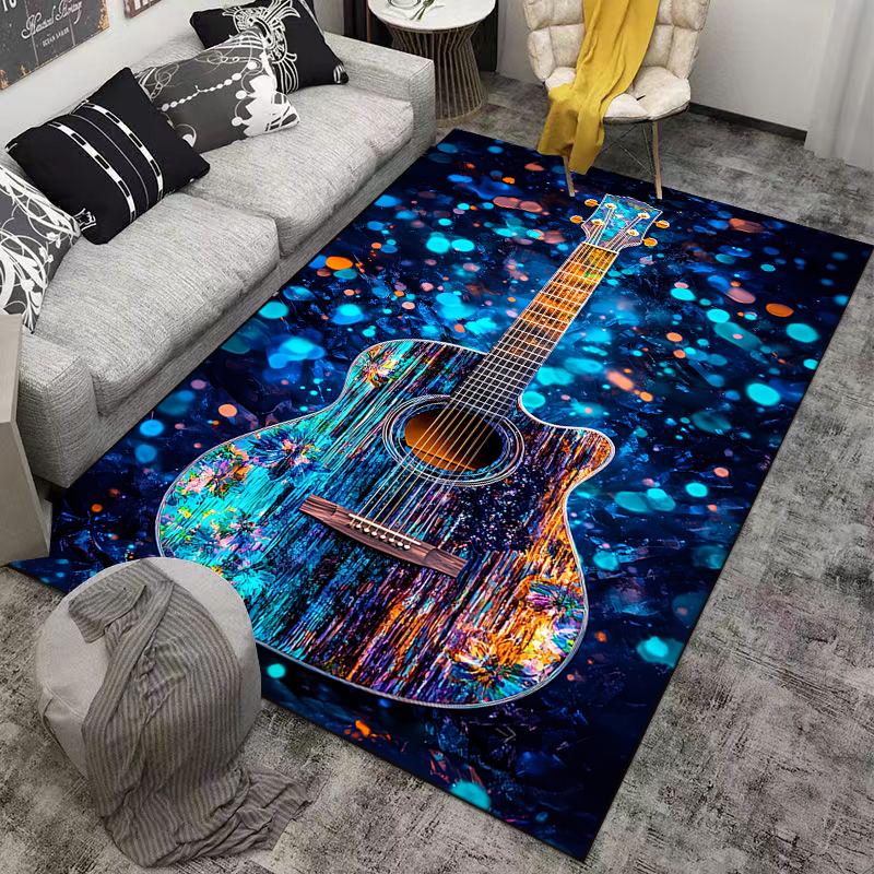 Colorful Guitar Pattern Carpet with Artistic Design and Boho Style Suitable for Use As an Anti-slip for Living Room Bedroom Sofas