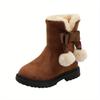 Cozy Cute Girls Winter Snow Boots Plush Pom Pom Warm Fleece Lined Mid Calf Zip Up Rubber Sole Brown Red Black Youngsters