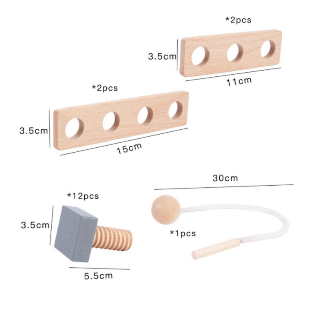 Wooden Nut and Bolt Threading Toy Pastel Colored for Quiet Play, Toddlers
