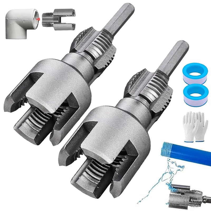 Integrated Internal & External Pipe Threading Tool, PVC Thread Maker Tool for Electric Drill, 1/2" (DN15) 3/4" (DN20) Pipe Sizes Rethreading Tool,