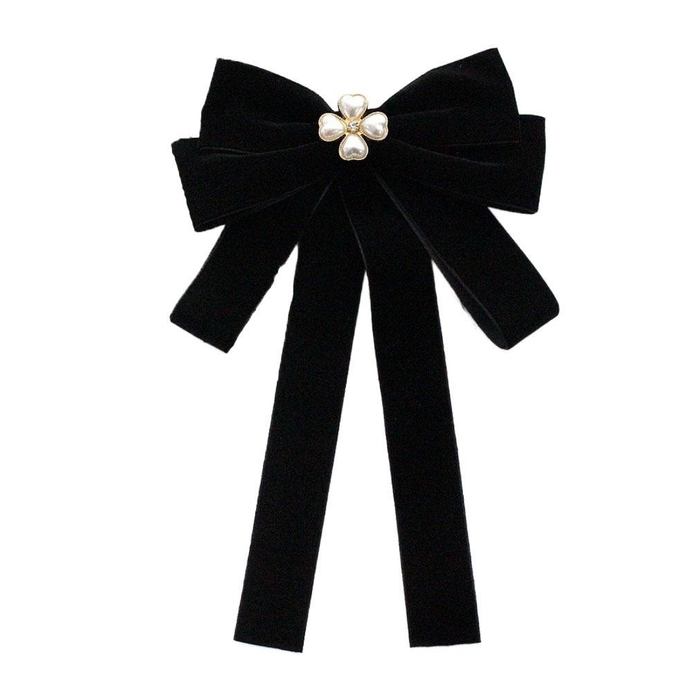 

Beads Black Bow Necktie Velvet Ribbon Badge Brooch Sweet Black Ribbon Pin Men Style C