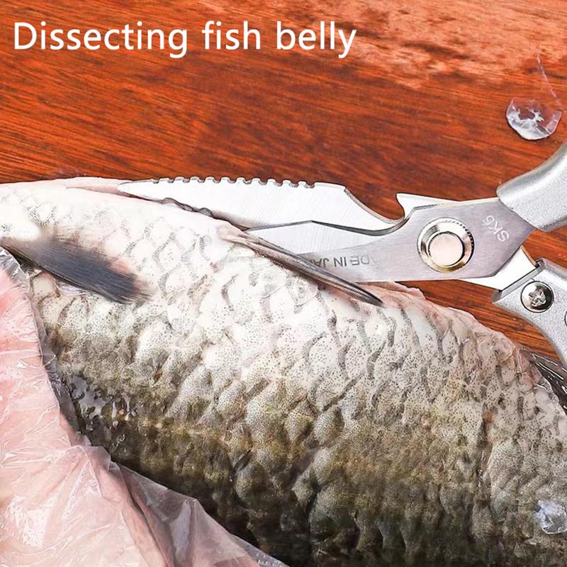 Professional Stainless Steel Kitchen Scissors With Aluminum Alloy Handle - Perfect For Cutting Chicken Bones Meat Fish