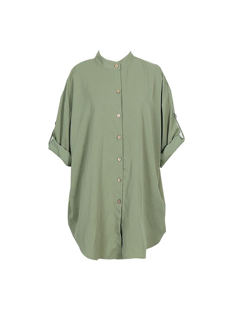 Cotton & Linen Row Button Plus Size Women's Mid-Length Short-Sleeve Loose Shirt
