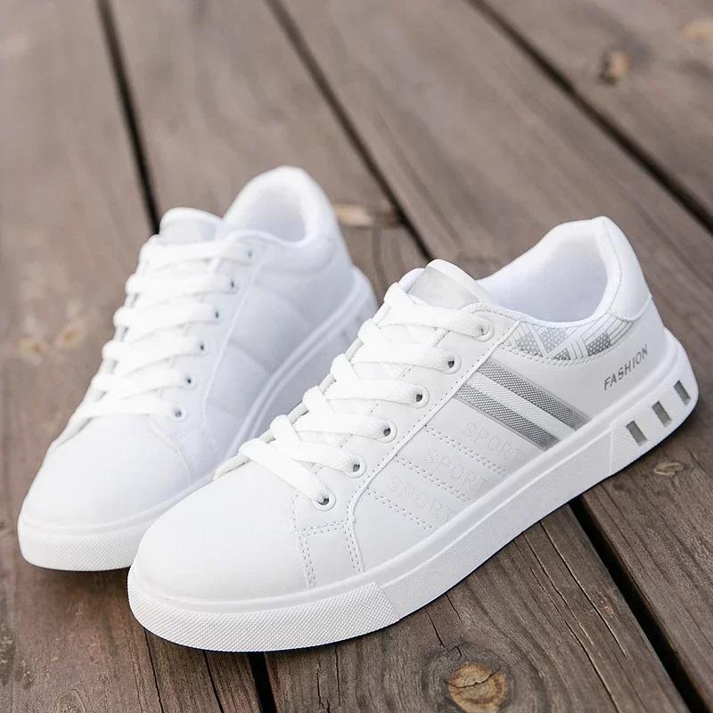 Men Sneakers Casual Shoes Men Flats Lightweight PU Leather Breathable Shoe Mens White Sports Shoes
