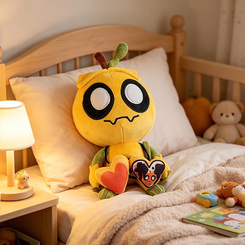 Cute Pumpkin Cartoon Plush Doll Soft Fluffy Stuffed Toy With Attached Heart Pendant For Halloween Collectible Gift For All Ages