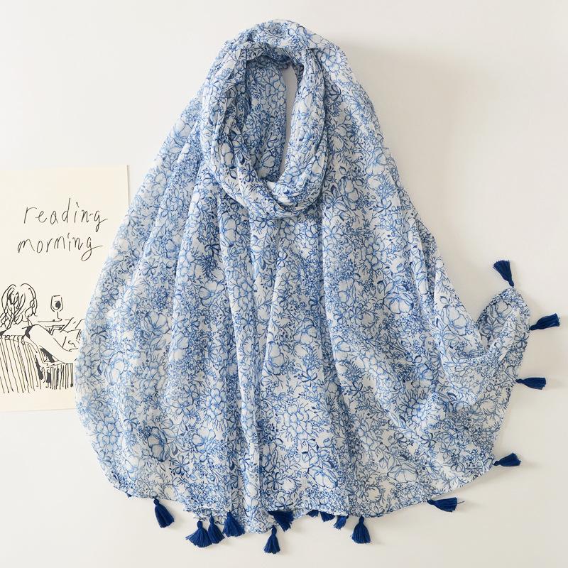 16 Colors Women Fashion Branch Floral Tassel Viscose Shawl Scarf Lady Print Soft Wrap Neck Snood Bufanda Muslim Hijab 180*90Cm