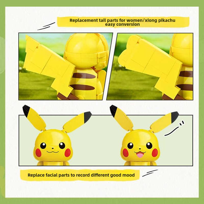 Non-Toxic Pokemon Pikachu Building Blocks Cartoon Model Bricks Educational Assembly Desktop Ornaments Diy Toys For Kids Holiday Gifts