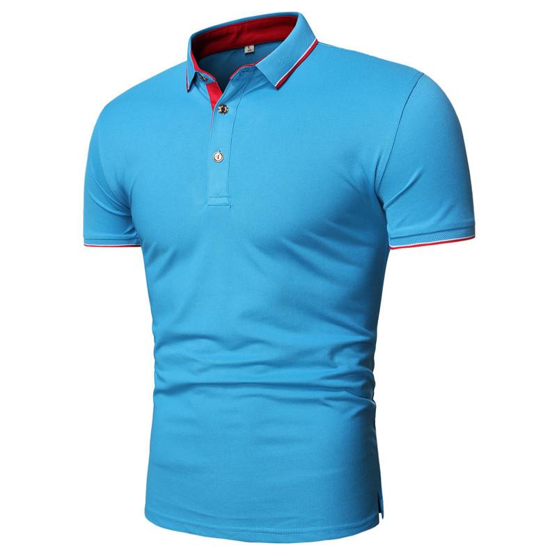 

Летняя рубашка-поло с коротким рукавом, мужские однотонные повседневные рубашки-поло из смесового хлопка, мужские топы, модная мужская одежда S светло-синий