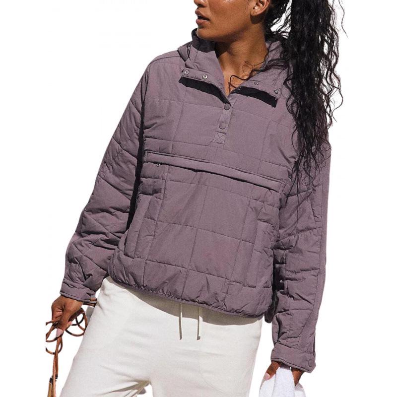 Women's Autumn/Winter Solid Color Hooded Cotton Jacket: Foldable, Long Sleeve, Pullover with Pocket.