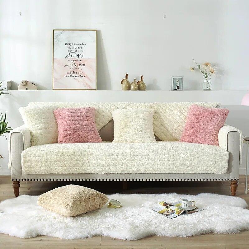 

Подушка для дивана, зимняя плюшевая Нескользящая толстая подушка для дивана, удобный чехол для дивана, универсальный однотонный теплый чехол для дивана, полотенце, чехол для сиденья 70x70cm 1pcs
