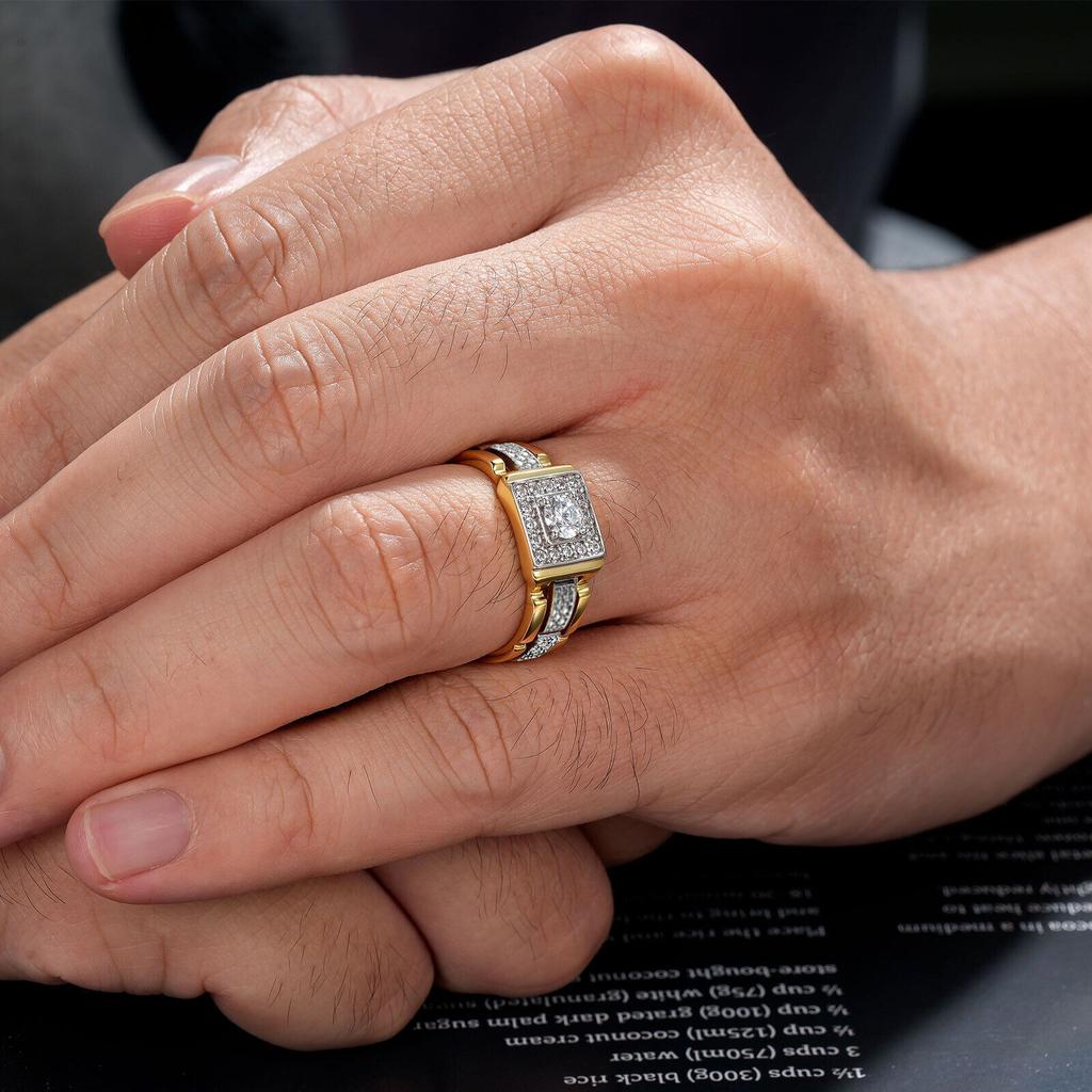 Luxurious Men's Full White Birthstone Crystal Rings Creative Watch Shaped Hip Hop Iced Out CZ Ring Luxury Wedding Band Jewelry