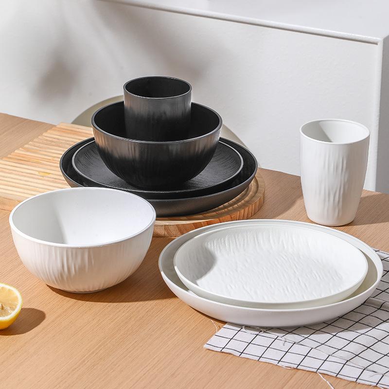 New Rock-patterned Plastic PP Tableware Featuring Wheat Straw Stripes - Bowls, Plates, Cups and Water Bottles for Portable Outdoor Use