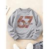 Kids Unisex Crewneck Sweatshirt, Rose Gold Glitter Mesh Texture Number 67 With Text "SIX SEVEN" Print Black Soft Fleece Pullover For 7th Birthday