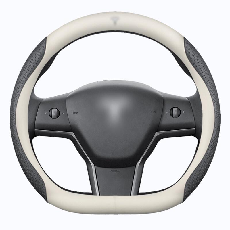 Genuine Leather Steering Wheel Cover for Tesla Model 3, Model Y, Model X - Universal Fit for All Seasons