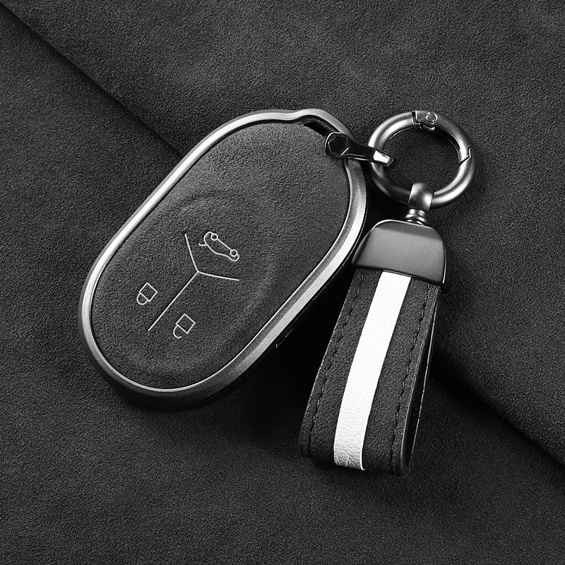 Alcantara Key Case Cover for NIO ET5T ES6/EC6 ESS ET9 ES7 ET7 ET5 Suede Aluminum Alloy Key Buckle Keychain Interior Accessories
