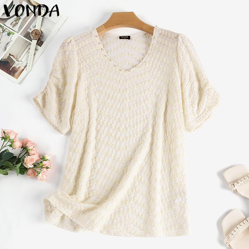 

VONDA Летние женские пышные повседневные топы с короткими рукавами, блузка