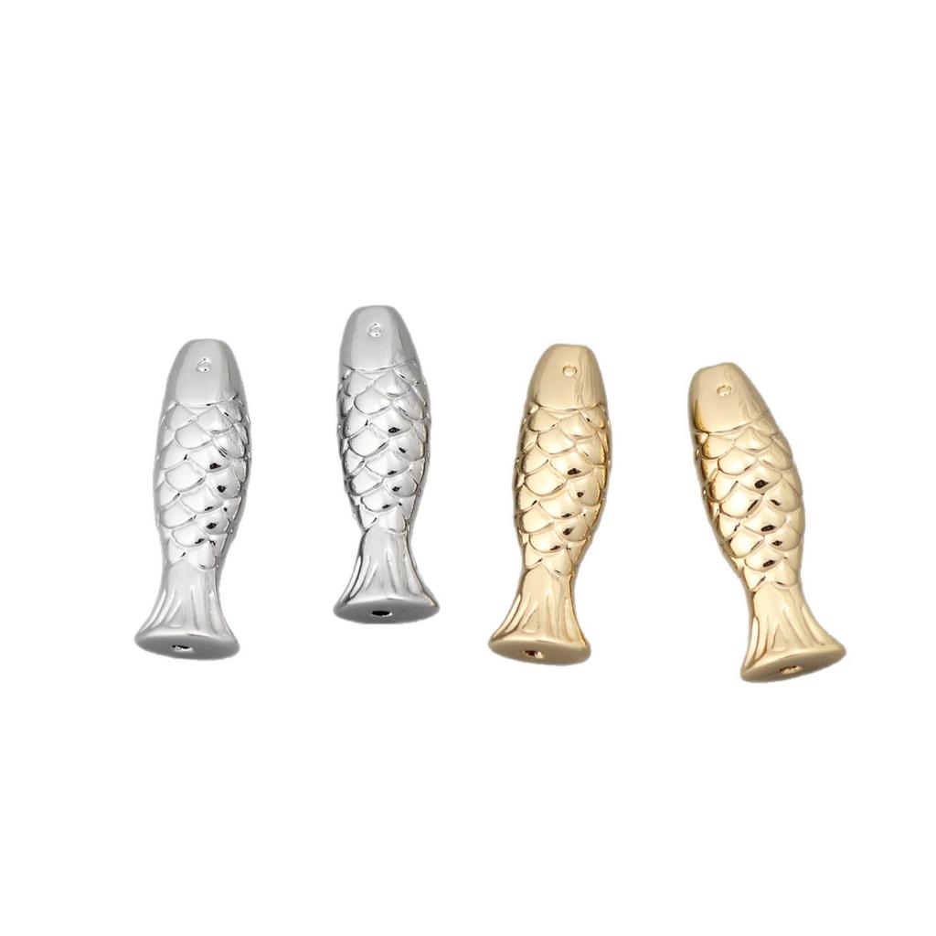 Copper Gold-Plated Retro Fish-Shaped Perforated Beads for DIY Bracelets & Necklaces