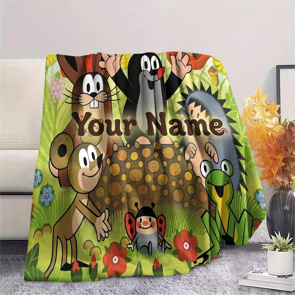 1PC Animal Friends Garden Custom Name Patterned Flannel Blanket Suitable For All Seasons For Home Decor Warmth And Comfort Gifts Holiday Present
