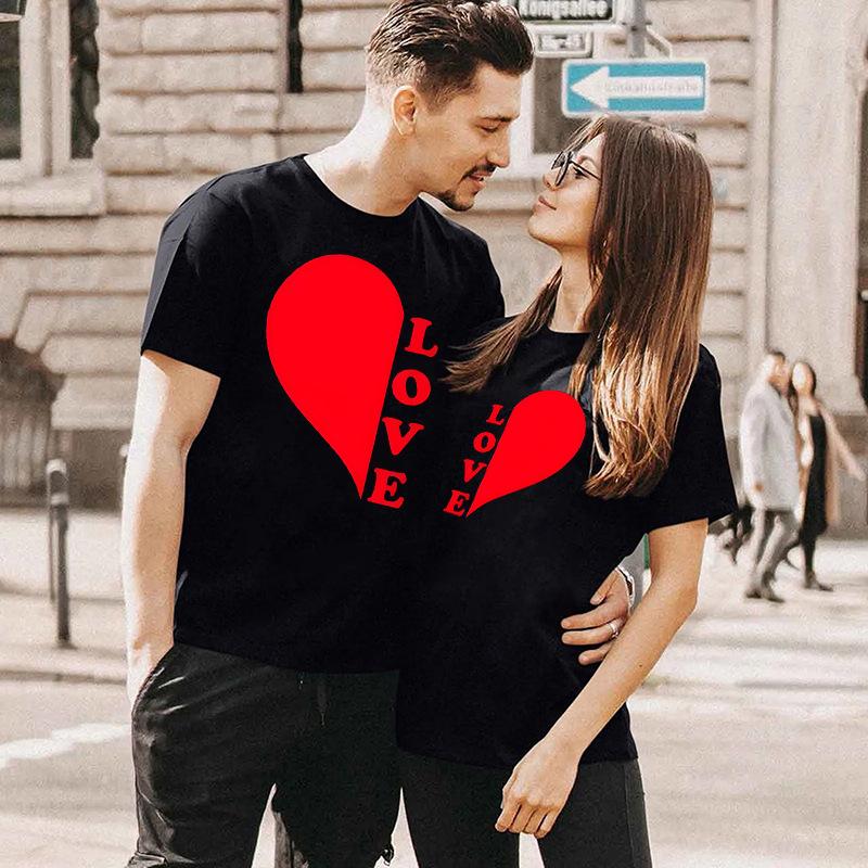 Lovers Valentine's Day Love Printed Trendy High Street Fashion Short Sleeve Casual Versatile Loose Cotton Short Sleeve Top T-Shirts Unisex