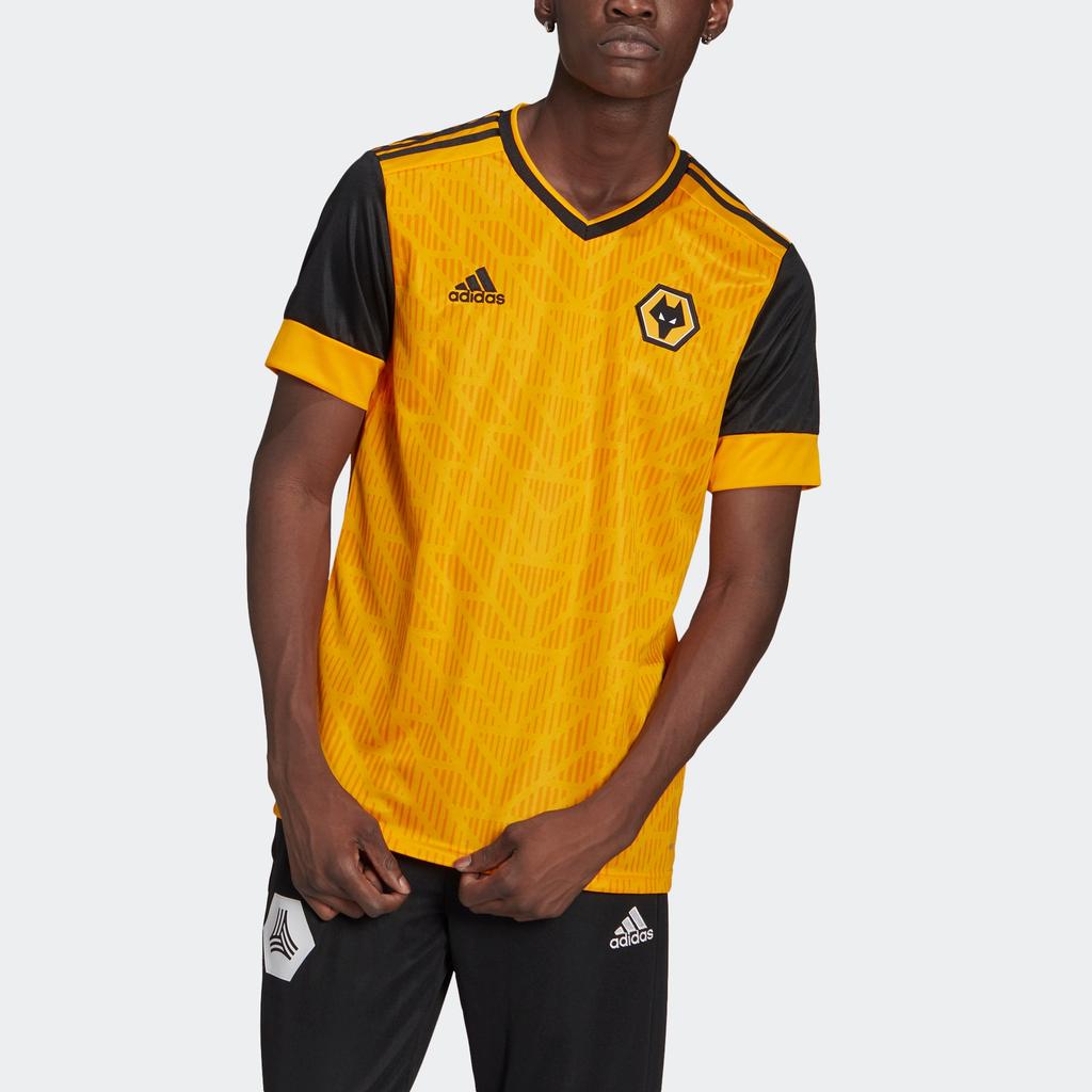 Adidas Wolverhampton Wanderers FC Home Jersey Short Sleeve V-Neck 20/21 Season Men Sports Jersey Black Yellow FJ4503