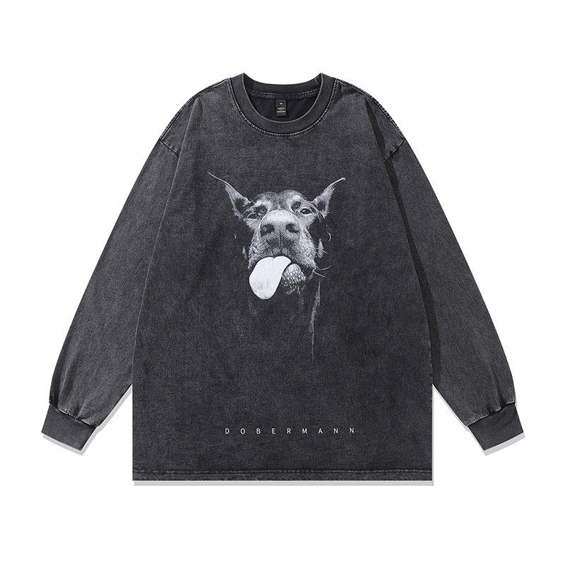 TKPA Doberman Vintage Crew Neck Unisex T-Shirt – Washed, Retro High Street Style, Loose Fit, Short Sleeve Streetwear