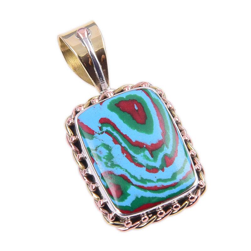 Pierre gemme naturelle Calcica arc-en-ciel Argent massif 925 Pendentif bicolore 1,25'' d0I04