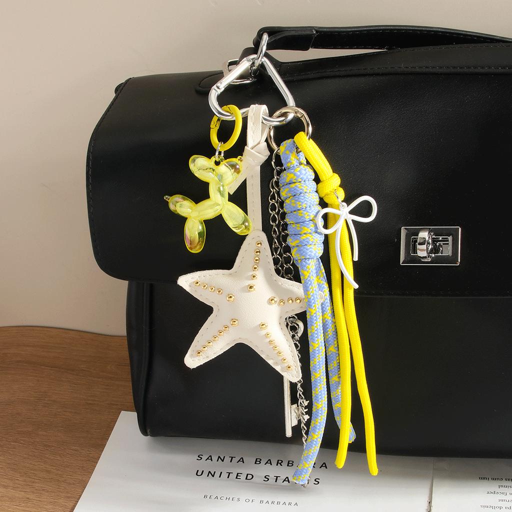 Internet celebrity personalized starfish key fringed balloon dog versatile pendant keychain woven rope bag pendant gift