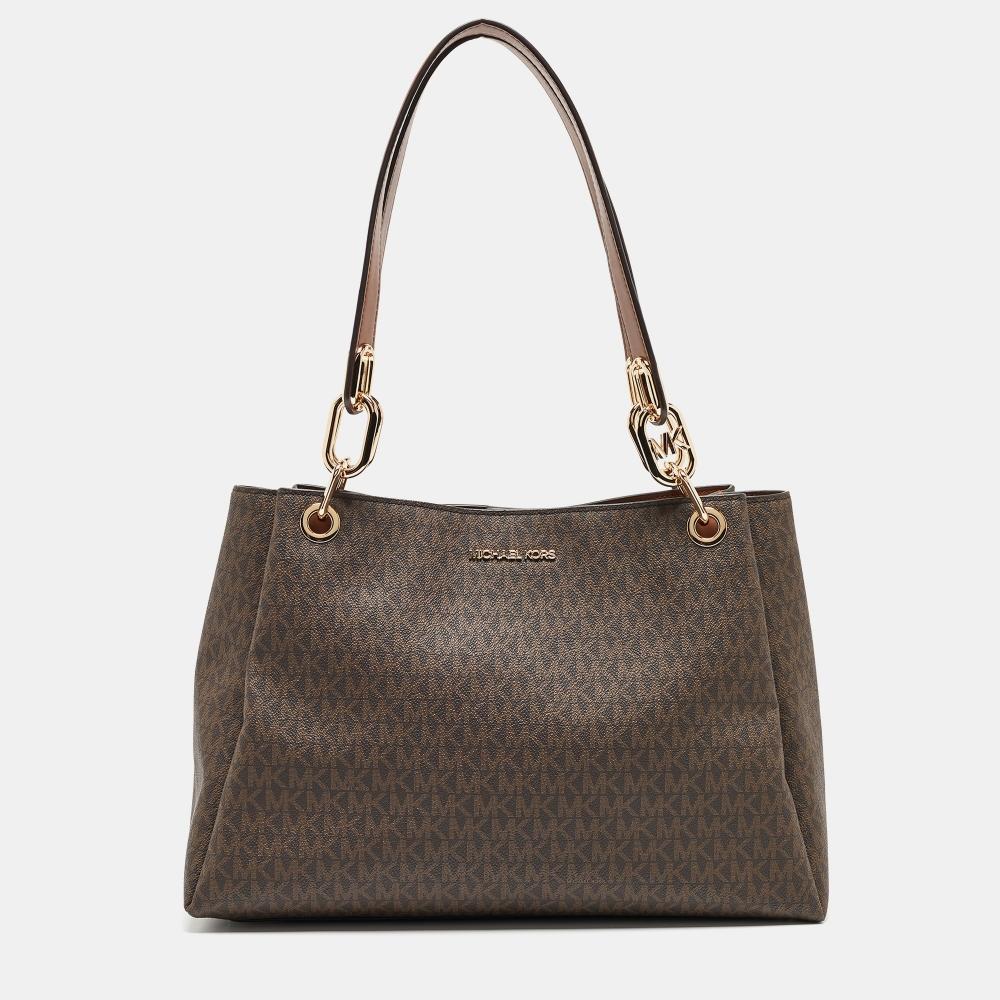 

Сумка-тоут Trisha из ткани с покрытием Michael Kors Signature коричневого цвета