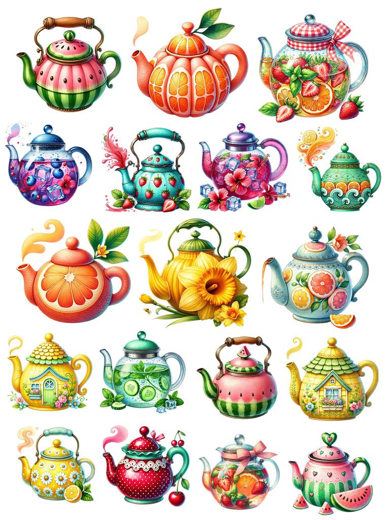18pcs Creative Self-made Fruit Flower Tea Kettle Scrapbooking Stickers/decorative /DIY Craft Photo Albums Planner Stickers