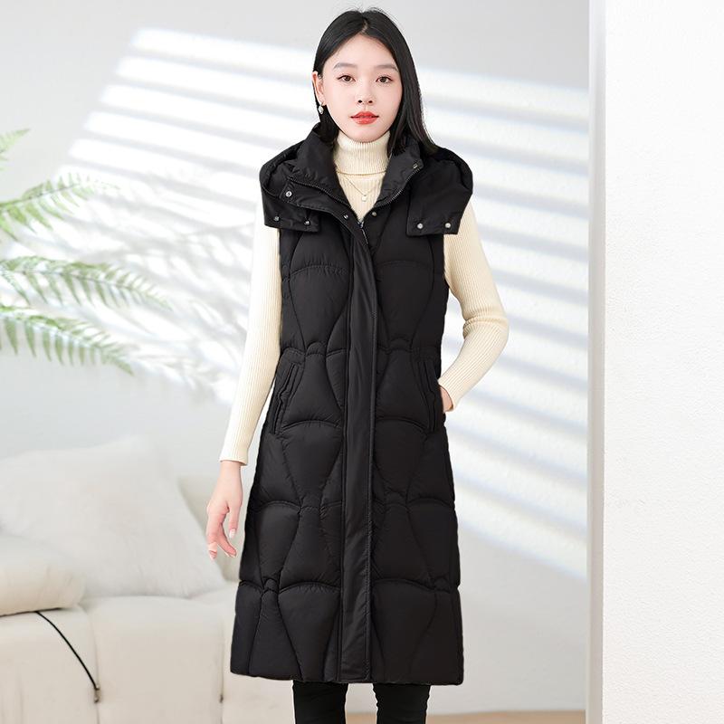 

Cotton vest medium and long slim fit hooded versatile sleeveless vest fashion rhombus cotton vest tide M чёрный