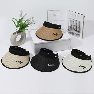 Hat Women's Summer UV Protection Sun Hat Straw Empty Top Hat Stream Fashion Big Eaves Outdoor Riding Sun Hat