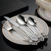 16Pcs Vintage Royal Court Cutlery Sets Embossed Design Stainless Steel Kitchen Flatware Set Smooth Edges Fork Spoon Set Dessert