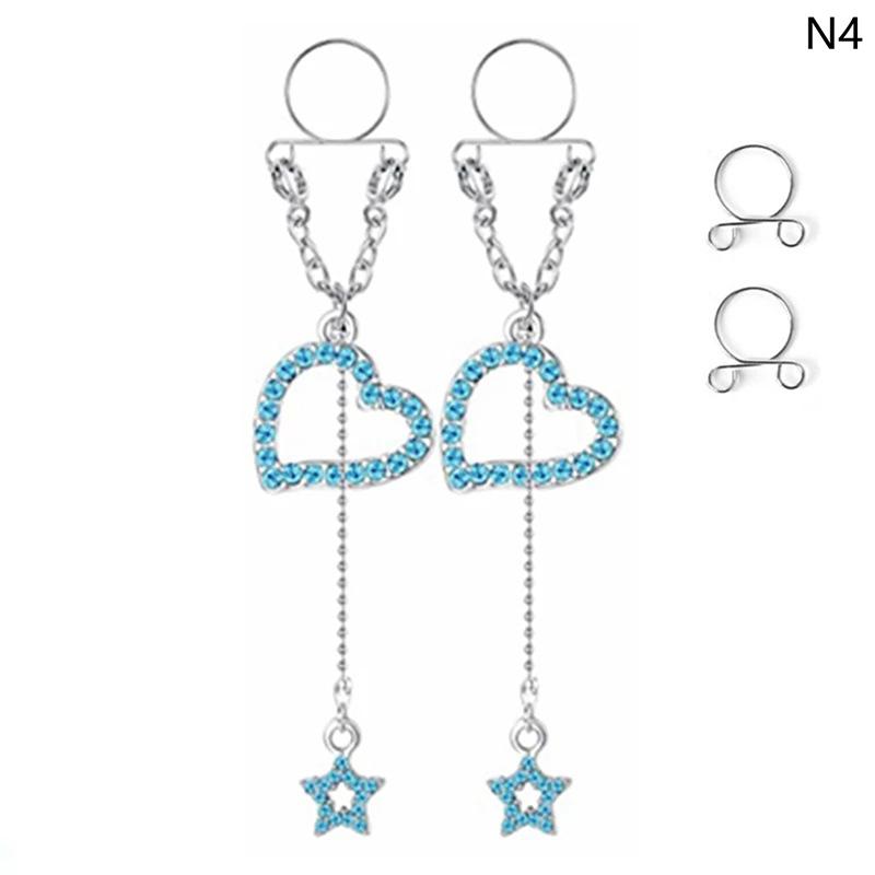 1 Pair Sexy Tassel  Butterfly Pendant Fake Nipple Ring For Women Girls Adjustable Faux Nipple Piercing Body Jewelry